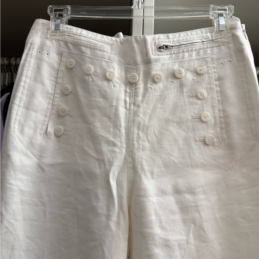 Carlisle New York Linen White Wide-Leg Buttoned Pants - Picture 2 of 6